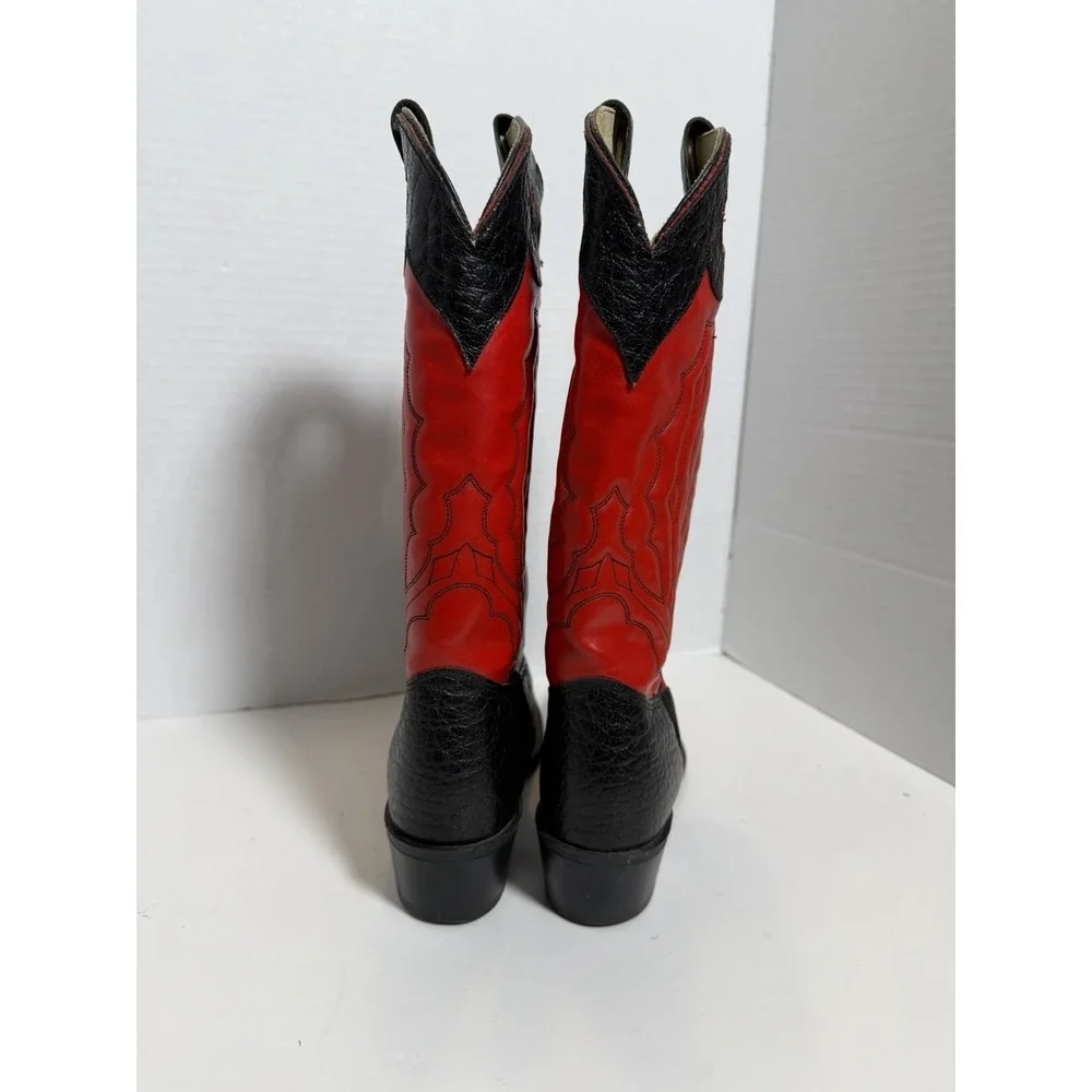 Texas Brand Vintage Western Cowboy Boots Black Red Leather Cowgirl USA 5.5D